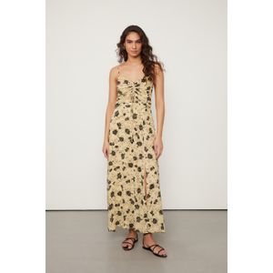 Vestido De Georgette Midi Franzido Frente Estampado