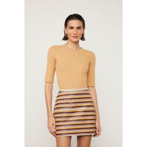 Blusa De Malha Canelada Marrom Com Manga Média