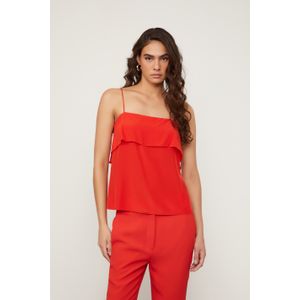 Blusa De Seda Vermelha Com Decote De Babado