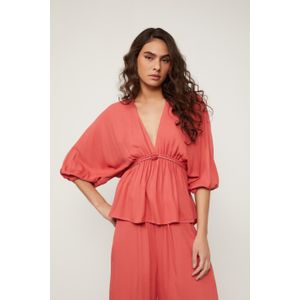 Bata De Viscose Maquinetada Manga Morcego Detalhe Corda Amarração Vermelha