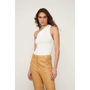 Blusa De Malha Canelada Off White Ombro Só Largo
