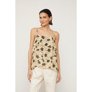 Blusa De Georgette Com Decote De Babado Estampado
