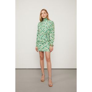 Vestido Gola Alta Manga Longa Floral