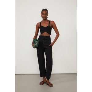 Calça De Malha Preta Com Pala Larga e Fivela