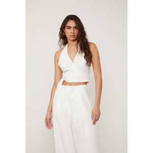 Top Cropped Cachecouer De Linho Decote Frente Única Off White