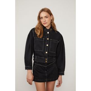 Jaqueta De Sarja Black Com Pespontos Contrastantes