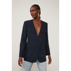 Casaco Alongado Azul Com Bolsos