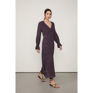 Vestido De Georgette Midi Manga Longa Estampado Decote v
