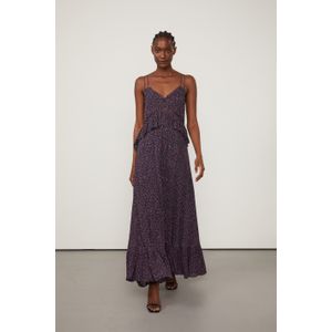 Vestido De Georgette Longo Babados Estampado De Alça