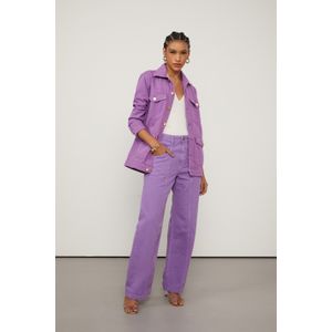 Calça De Sarja Roxo Mirtilo Loose Com Botões No Cós