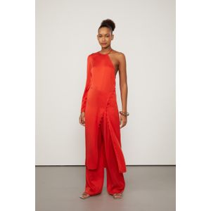 Tunica De Seda Vermelho Fiery Um Ombro