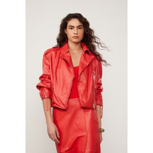 Jaqueta De Couro Oversized Vermelho Fiery