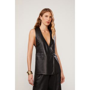 Colete De Couro Maxi Transpasse Preto