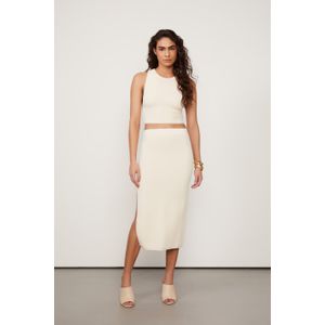 Saia De Tricot Textura Midi Bege