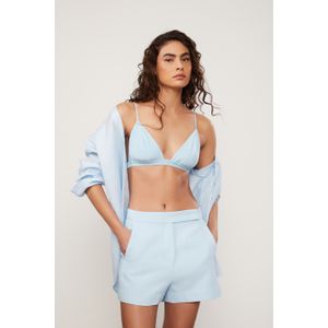 Top De Seda Triângulo Azul Fecho Costas