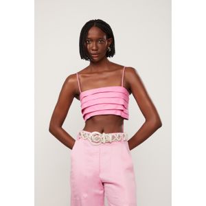 Top Cropped De Alcinha Com Pregas Na Frente e Lastex Nas Costas Rosa