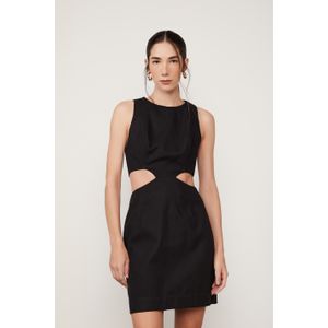 Vestido Curto Sem Manga Reto Detalhe Aberturas Nas Laterais De Algodão Preto