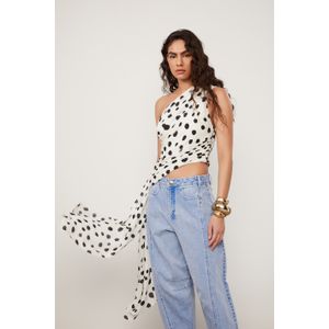 Blusa De Georgette Estampado Um Ombro So