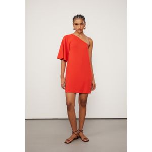 Vestido De Malha Curto Vermelho Um Ombro Só Manga Longa