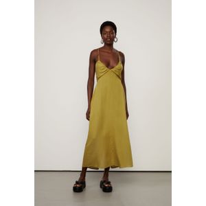 Vestido Alças Midi Franzido e Aviamento