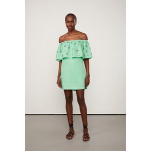 Vestido Midi Verde Bordado Pedras