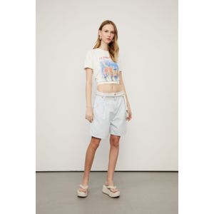 Bermuda Jeans Listrado Com Prega
