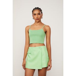 Top Cropped De Tricot Canelado De Alça