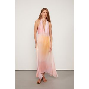 Vestido De Georgette Leve Longo Frente Única Estampado
