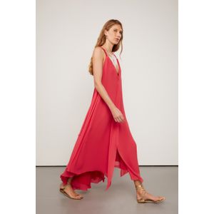 Vestido De Georgette Leve Longo Vermelho Alça De Macramê
