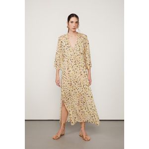 Chemise De Georgette Longo Com Amarração Estampado