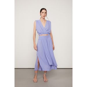 Saia De Georgette Midi Lilás Com Camadas Sobrepostas