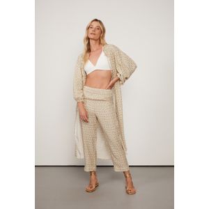 Calça Cropped Cenoura Com Cós De Lastex Detalhe Lurex Estampad