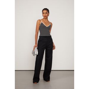 Calça De Sarja Preta Com Cós Desfiado