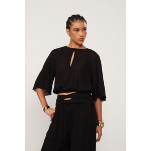Blusa De Georgette Preta Cropped