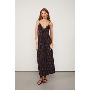 Vestido Longo De Alcinha Decote v De Viscose Estampado Pois