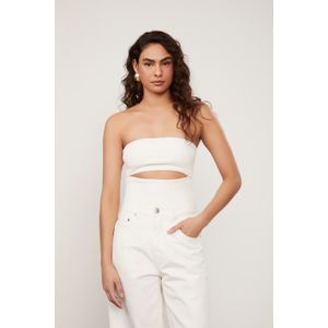 Body De Malha Creponada Sem Alça Com Detalhe Cut