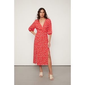 Vestido Midi Manga Curta Decote v Estampado