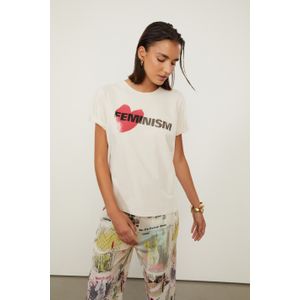 T-Shirt De Malha Bege Com Silk