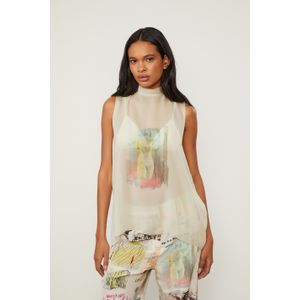 Blusa De Georgette Leve Estampada Decote Gota Costas