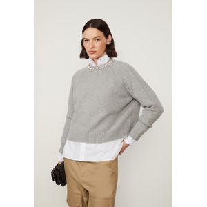 Casaco De Tricot Mescla Com Gola Bordado Pedras