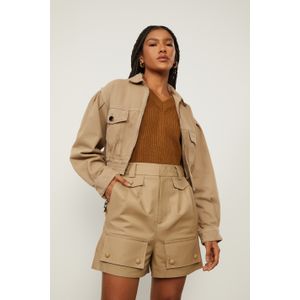 Short Com Bolso Marrom Madeira
