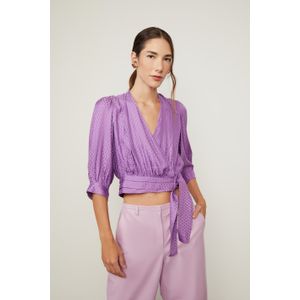 Blusa Jacquard Manga 3/4 Roxa Amarração Lateral