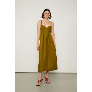 Vestido Midi De Alça Com Linho Verde