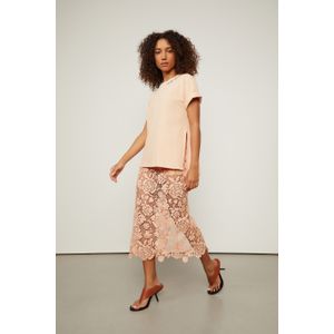 Saia De Renda Midi Rosê Com Hot Pants