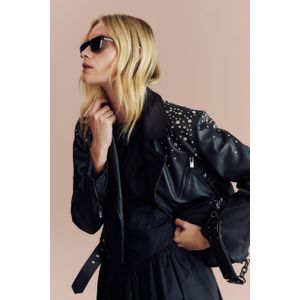 Jaqueta De Couro Com Tachas Cravejadas