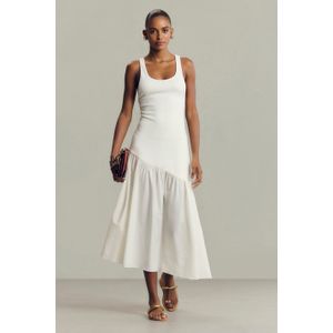 Vestido De Malha Off White Com Recorte Em Tricoline