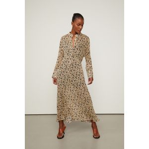 Vestido De Georgette Leve Longo Manga Longa Estampado