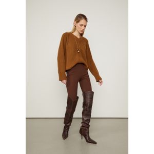 Calça Skinny De Malha Estruturada Marrom