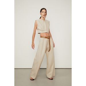 Calça Pantalona Basic De Linho Natural