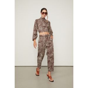Calça Cropped Reta De Algodão Estampada